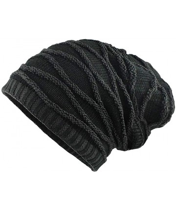 Skullies & Beanies Men's Thicken Warm Knit Beanie Crochet Winter Knit Skull Slouchy Caps Hat - A2-black - CR18L630SU6 $13.57