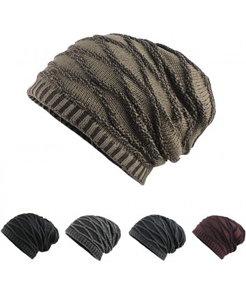 Skullies & Beanies Men's Thicken Warm Knit Beanie Crochet Winter Knit Skull Slouchy Caps Hat - A2-black - CR18L630SU6 $13.57