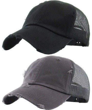 Baseball Caps Women's Adjustable Athletic Trucker Hat Mesh Baseball Cap Dad Hat - 2 Pack - Black & Dark Grey (Distressed) - C...