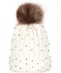 Skullies & Beanies Hats Pompom Rhinestone Decor Winter Kids Boy Girl Solid Color Beanie Cap Knitted Hat - Royal Blue - CZ18KG...