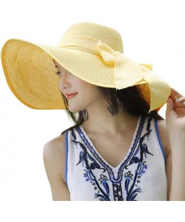Sun Hats Womens Big Bowknot Brim Straw Wide New Hat Floppy Roll up Beach Cap Sun Hat Folding Beach Cap - F - CL18NO2HE5Q $20.27