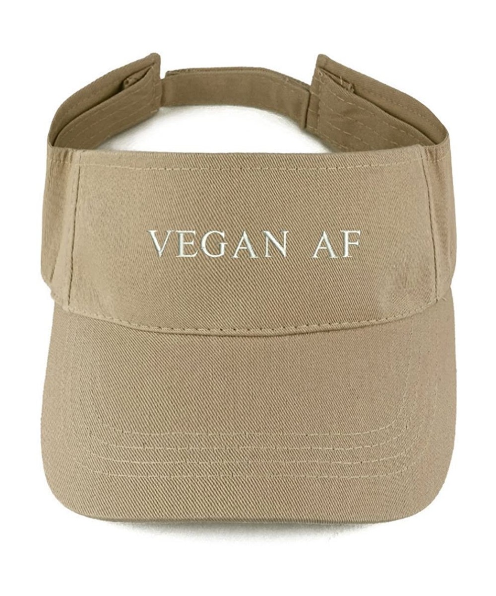 Visors Vegan AF Embroidered 100% Cotton Adjustable Visor - Khaki - CZ17Z3O36ZY $24.87