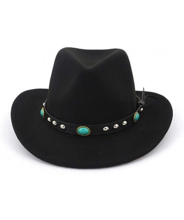 Cowboy Hats Men & Women's Felt Wide Brim Western Cowboy Hat - S-black - CP18X0M4877 $19.84
