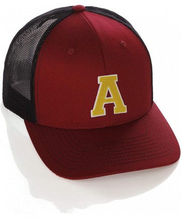 Baseball Caps Structured Trucker Mesh Hat Custom Colors Letter A Initial Baseball Mid Profile - Burgundy Black White Gold - C...